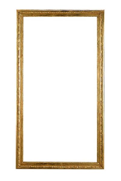 Antique French gilt wooden mirror with gold leaf over gesso, original mirror panels, bead and vine carved detail.