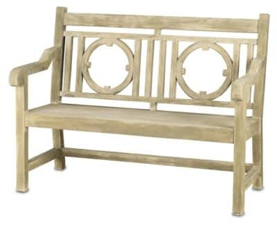 Small Cambridge concrete bench with circle back motif and naturally occurring hairline cracks in the concrete.