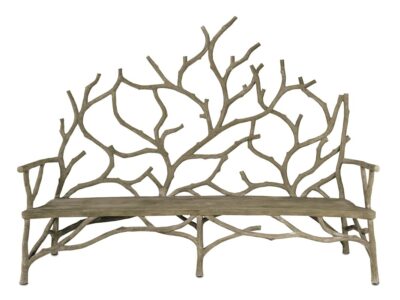 Branch Faux Bois Concrete Bench with steel frame and six legs.