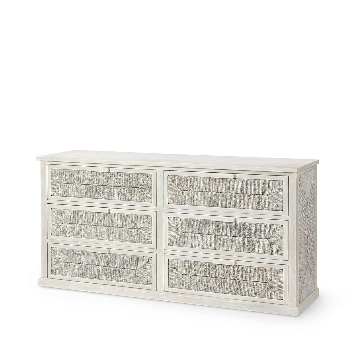 White Malibu Rope and Wood Dresser with Light Brown Finish.