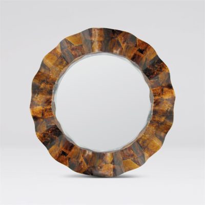 Blake Round Young Penshell Mirror with Scalloped Wave Detail A decorative wall mirror featuring a round scalloped wave design with a unique