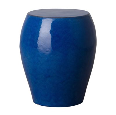Round tapered blue garden stool, unique texture and glaze pitting, hand fired and hand glazed, available in green or teal.