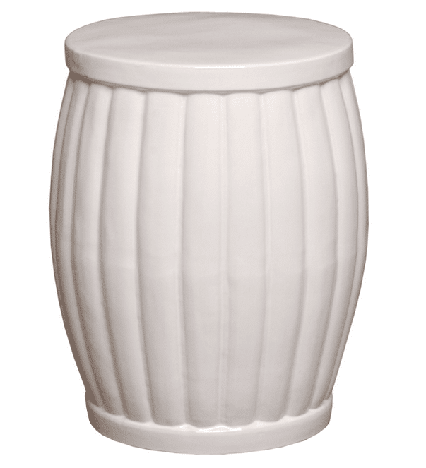 Fluted Ceramic Garden Stool in White