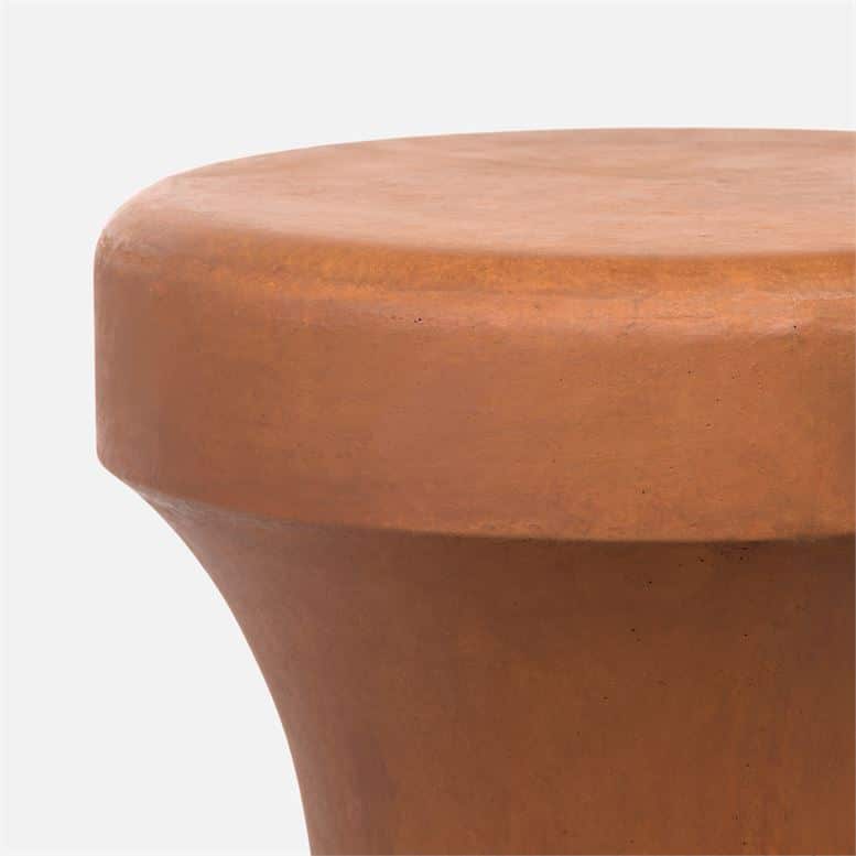 Hollow chess piece stool with aged patina in light gray, rust or verdigris finish.