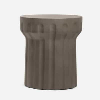 Elevated concrete outdoor side table with a modern design, offering a choice between dark gray or ivory finish.