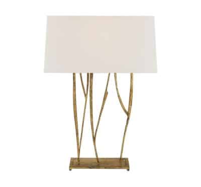 Modern Branch Table Lamp in Gilded Iron, featuring a natural shade and an elegant design.