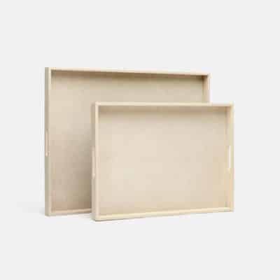 Rectangular Tuston Raffia Trays in off-white faux raffia, elegant and spacious for serving or decor.