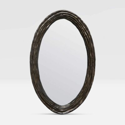Close-up of Oval Wavy Resin Mirror with white matte finish and wavy outer profile, ready for hanging portrait or landscape.
