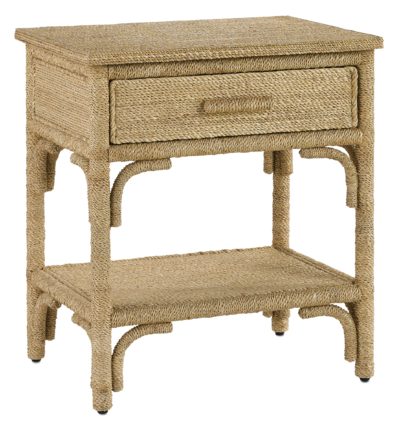 Abaca rope side table with bottom shelf and Asian style rope band apron detailing