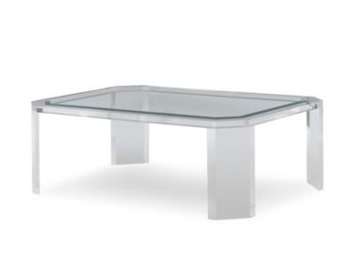 Glass and metal coffee table with a modern design, featuring a rectangular top and four legs.