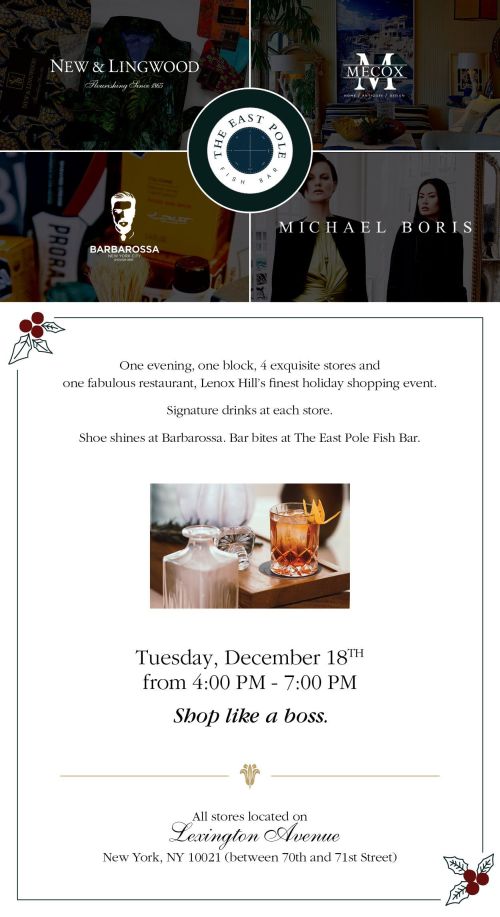The image is a flyer for an event at Lennox-Hill1, featuring a collage of various items and text.