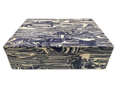 A large blue marbled stone box with a decorative lid on a white background.