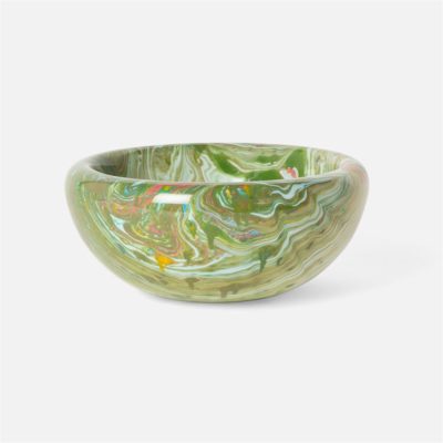 Swirl resin bowl with green or pink hues, displayed against a white background.