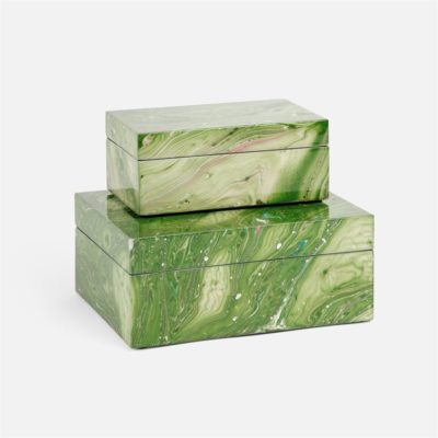 Three resin swirl boxes stacked on top of each other with two larger ones and one smaller one in front The larger