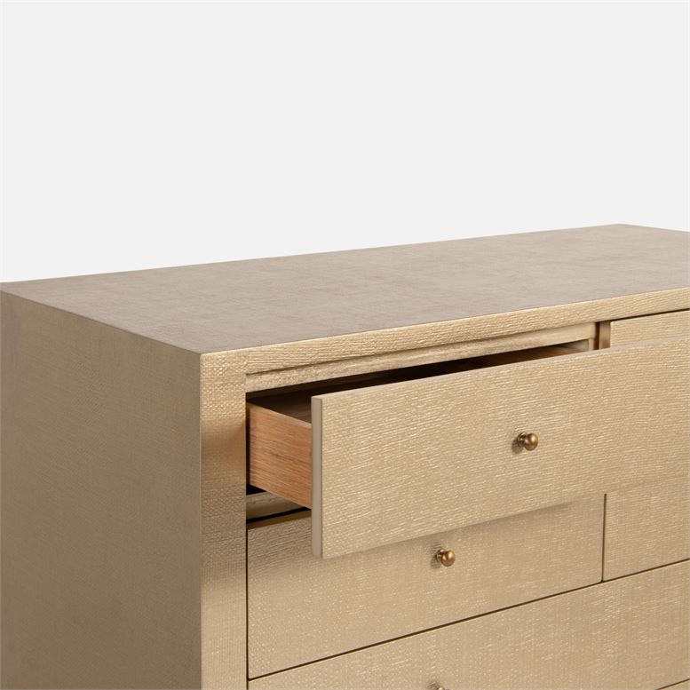 Hilton Tallboy Faux Raffia Dresser with 8 Multi Sized Drawers in Pristine White Champagne French Gray Off White or Seal Raffia available