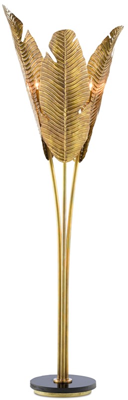 Brass palm leaf floor lamp on black granite base with foot switch 40 or 120 watts E12 socket B torpedo tip cord