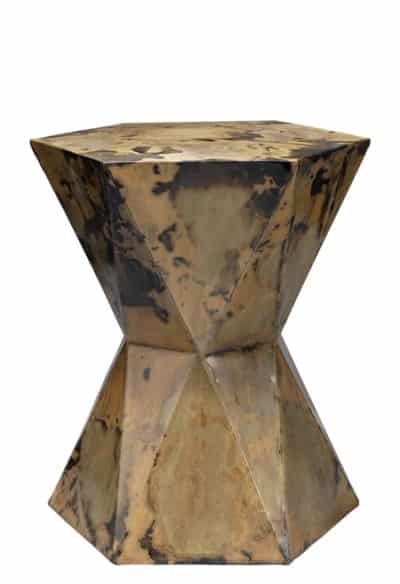 A stylish side table with a modern, metallic finish and a unique acid wash design.