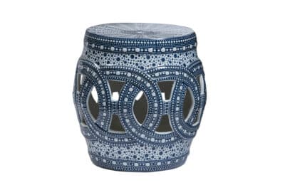 Blue Bubble Porcelain Garden Stool with a dark and light blue dotted bubble pattern This stool is fine porcelain and features a