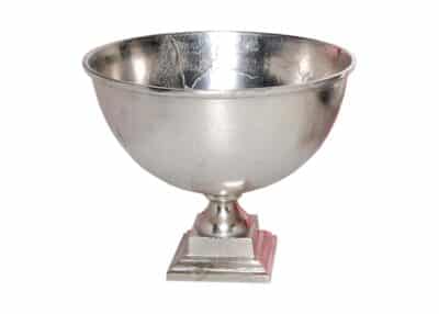 Aluminum wine cooler on pedestal base.