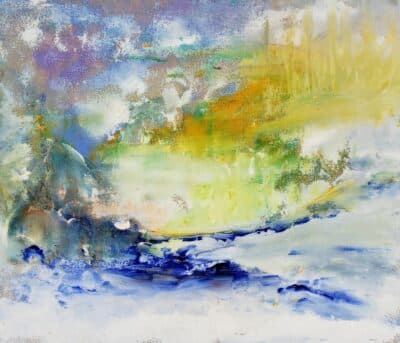 Unframed acrylic on canvas art by Orbedonna with vibrant colors and abstract design.