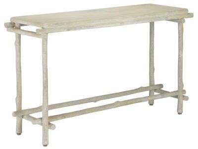 Outdoor Faux Bois Stick Console with Frame and Stretchers Fashioned to Look Like Sticks Made of Portland Finished Concrete