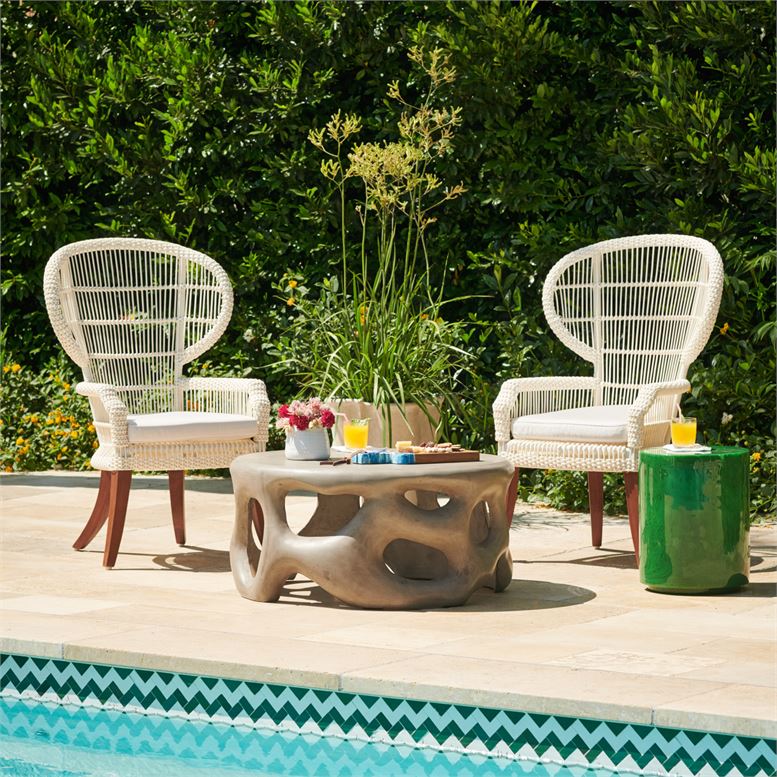 Outdoor Sculpted Concrete Coffee Table in Grey with Handmade Details.