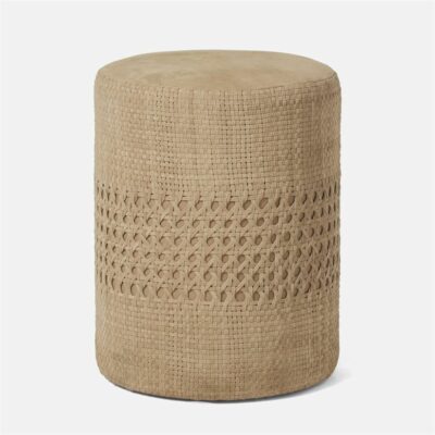 Suede Faux Cane Stool in Light Beige
