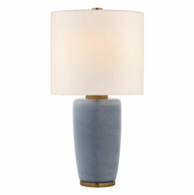 Large Chado Table Lamp with Polar Blue Crackle Reactive Ceramic Glaze and Linen Shade.