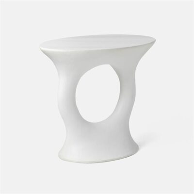 Textured Flat White Resin Side Table on a white background with a top view perspective.