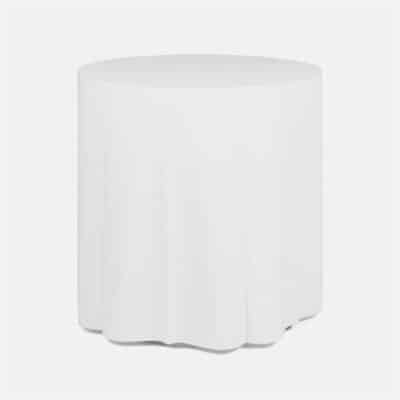 White cascading side table in faux jute finish.