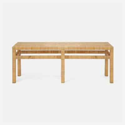 Medium wrapped peeled rattan bench in natural color.