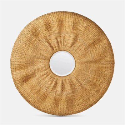 Oversized peeled rattan wall mirror with undulating design.