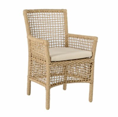Wicker dining chair with cushion, suitable for outdoor use