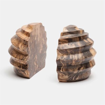 Ridged mango wood bookends, set of two, natural wood grains and curves, decorative home accessory