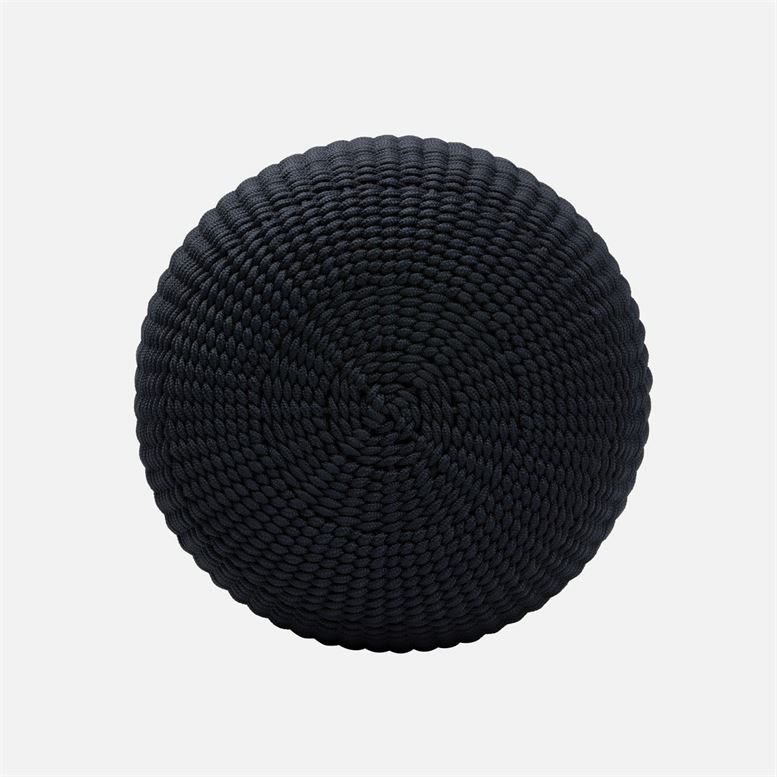 Dark navy rope stool with a twisted texture, resembling wicker, set against a white background.