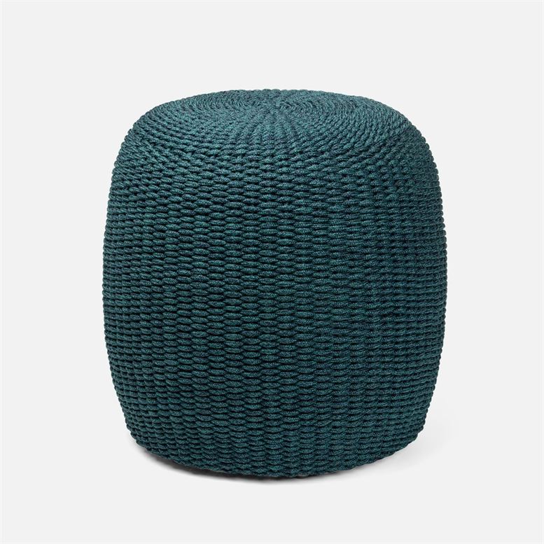 Dark navy rope stool against white background.