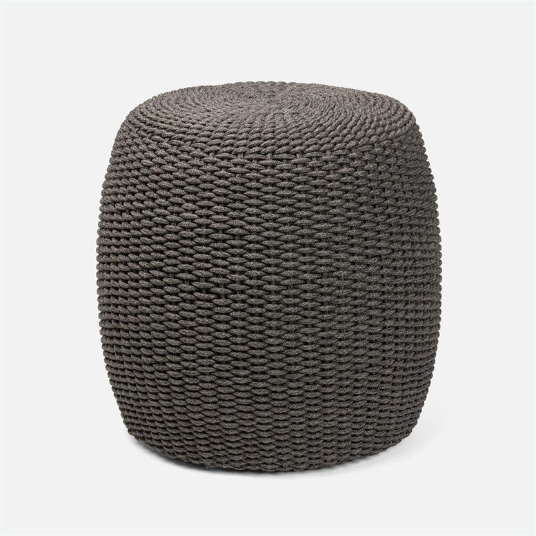 Dark navy outdoor performance rope stool with twisted faux wicker design showcasing its durability and style in a clear image against a