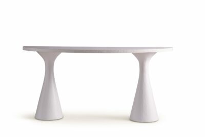 White Gesso Demi Lune console with smooth finish.