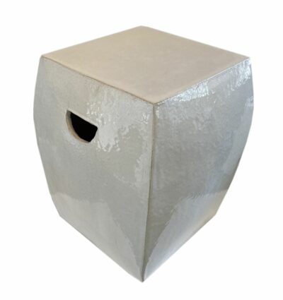 Square white garden stool with 2 cutout handles, exhibiting a matte finish.