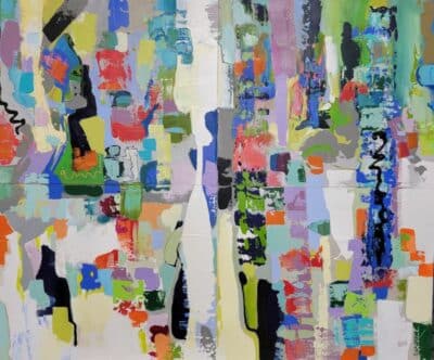 Colorful abstract painting on canvas, four squares forming a larger image.