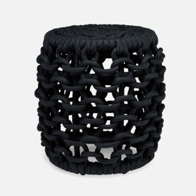 Black chain link pattern stool, outdoor performance design, available in azure, dark navy or slate.