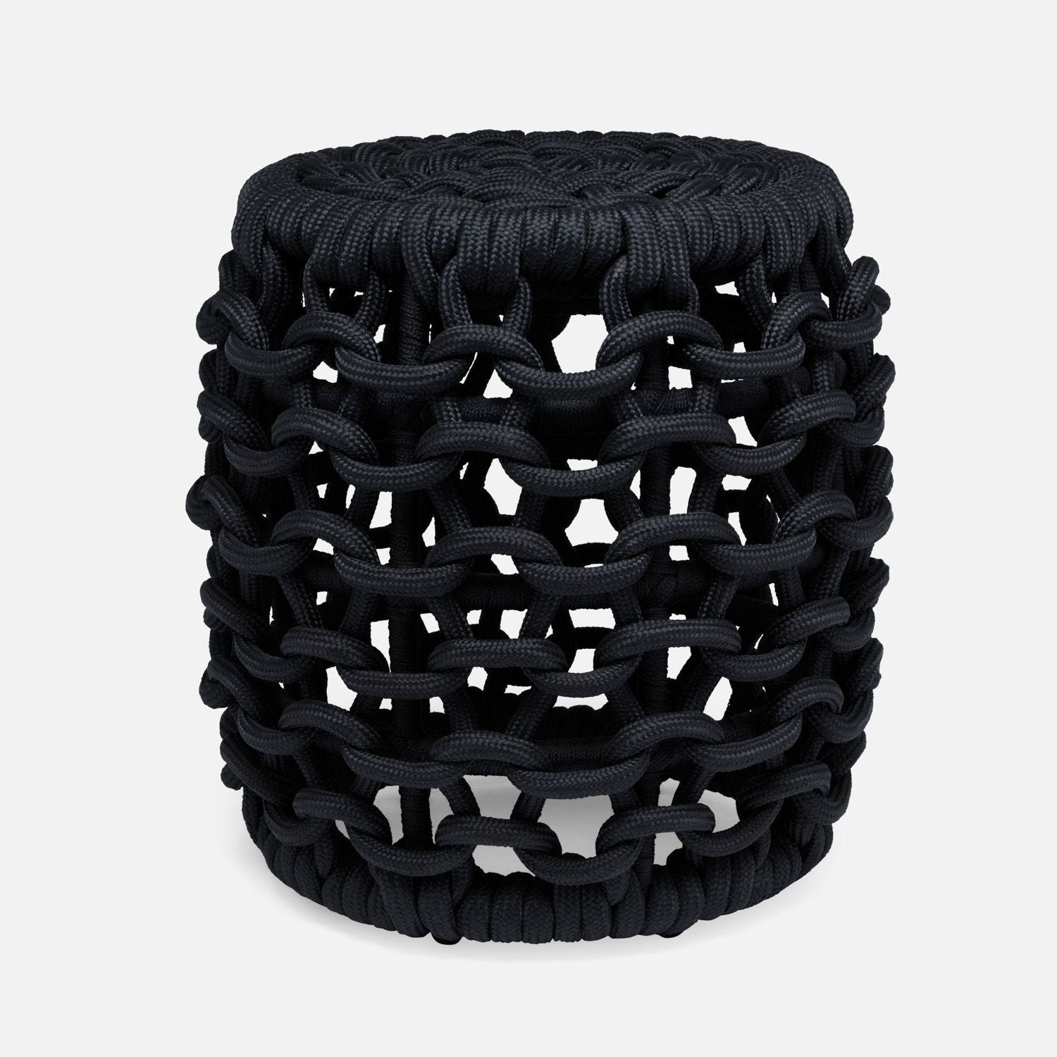 Black chain link pattern stool, outdoor performance design, available in azure, dark navy or slate.