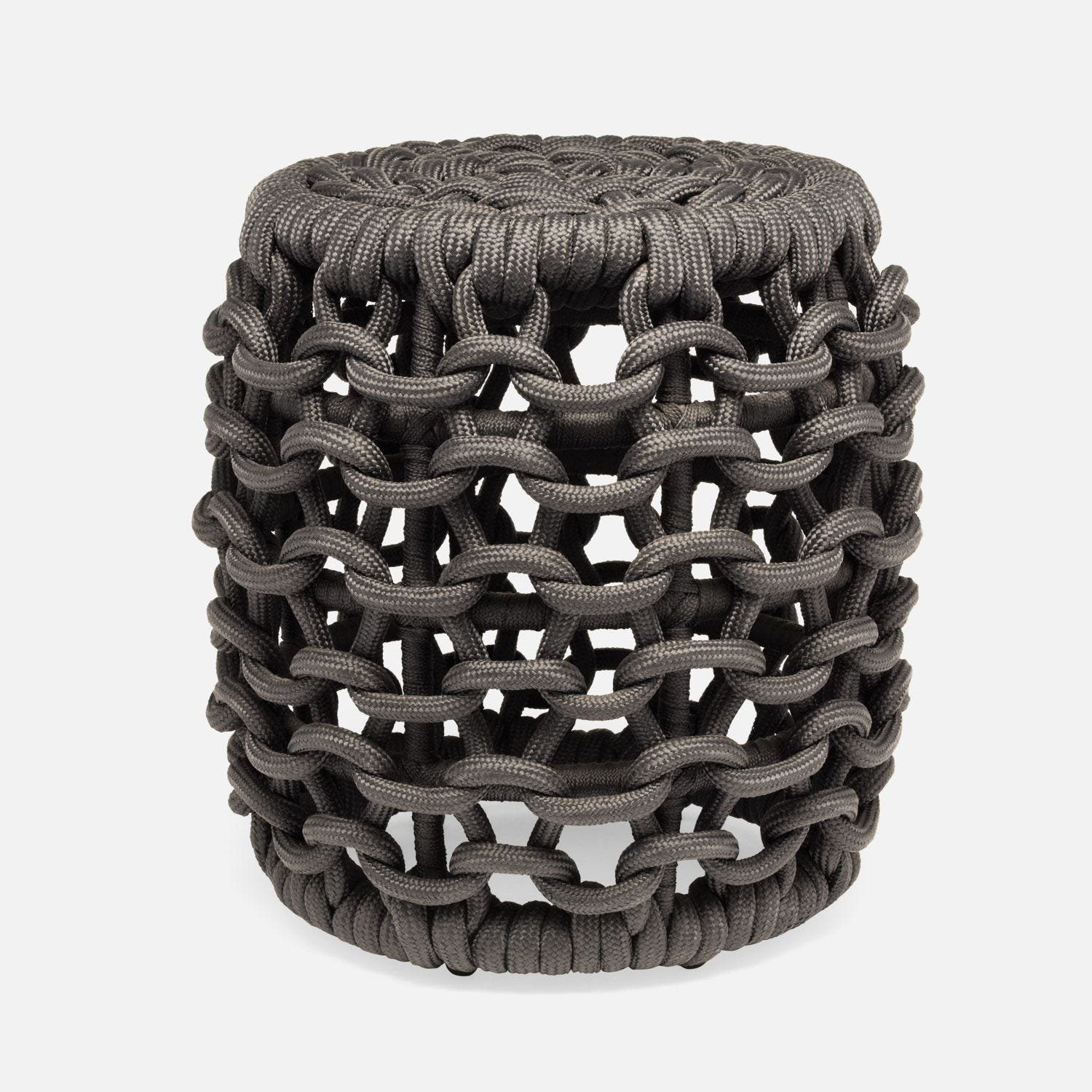 Outdoor Performance Rope Chain Link Pattern Stool, featuring a unique knotted rope design in various color options.