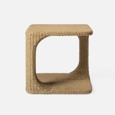 Large, rectangular side table featuring twisted wicker texture in natural or charcoal color, suitable for indoor or outdoor use.
