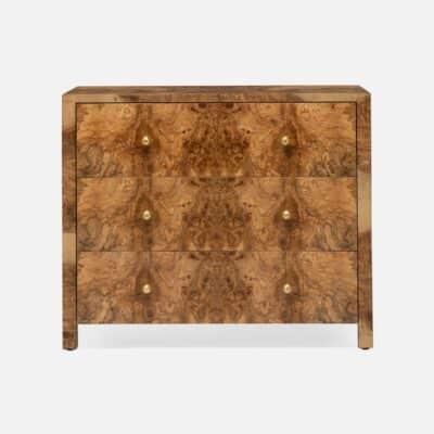 Elegant Turner 36" Veneer Dresser with brass hardware in olive ash wood.