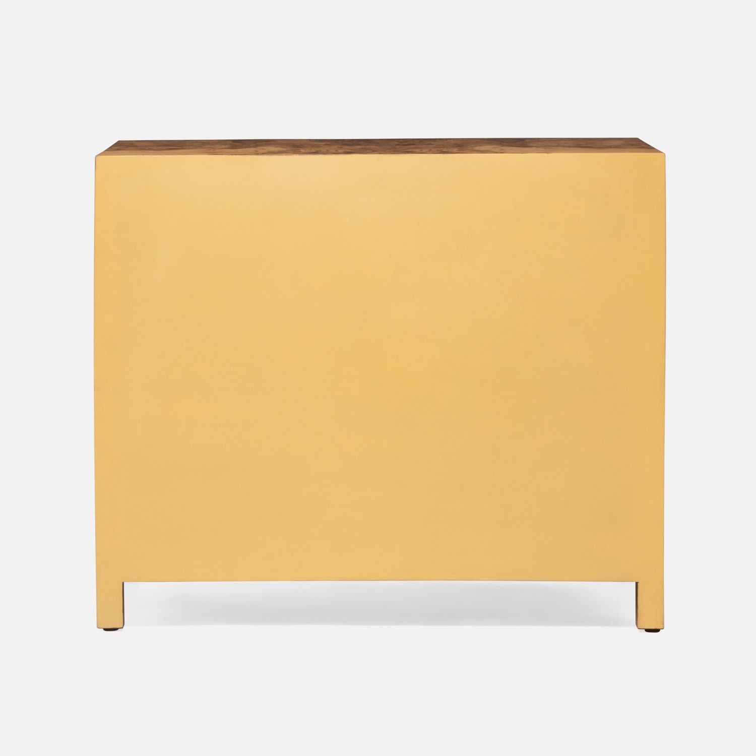 A large, modern dresser in olive ash veneer with brass hardware, showcasing its elegant design and sleek lines.