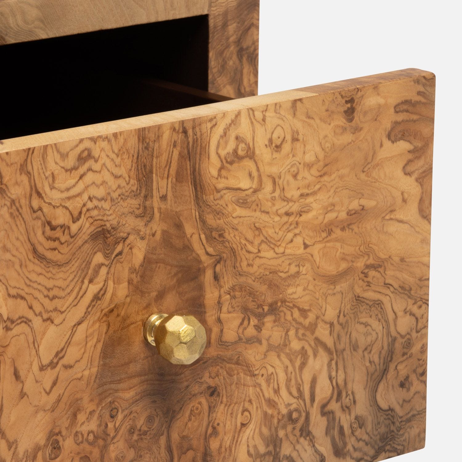 Wooden dresser with brass handles in olive ash veneer