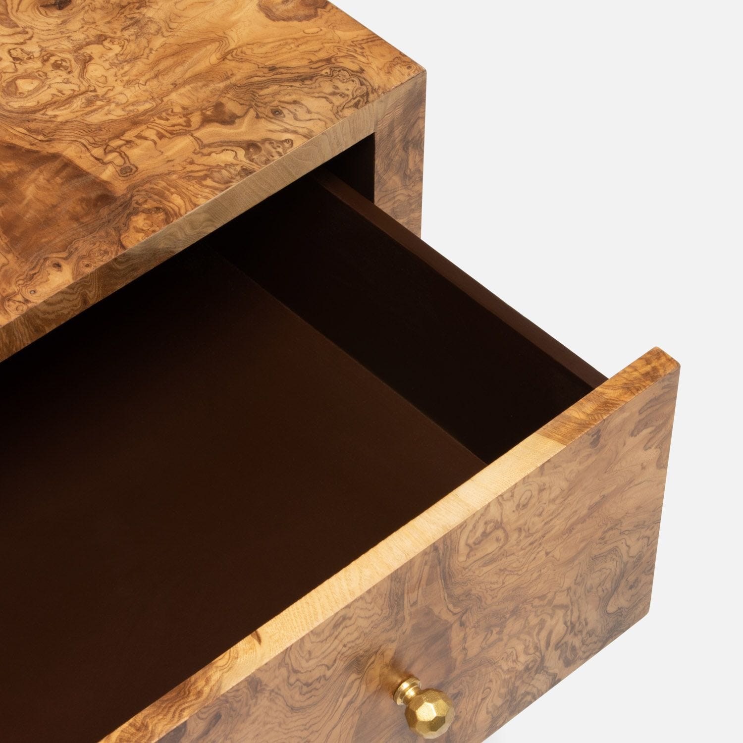 Elegant Turner 36″ Veneer Dresser in Olive Ash finish, showcasing its brass hardware and natural wood grain pattern.