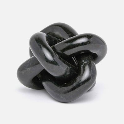 Black Tally Knot Object, stone accessory, knotted rope texture, available in black or cream stone, unique design for home decor.
