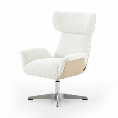 Sculpted Wing Desk Chair in Natural Boucle Upholstery.